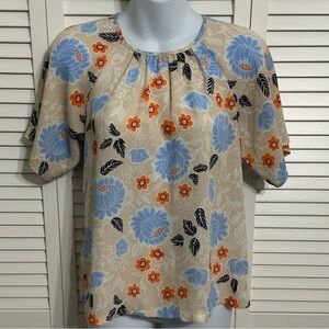 LOFT Cream Blue Orange Floral T-Shirt Blouse Size XXS Petite